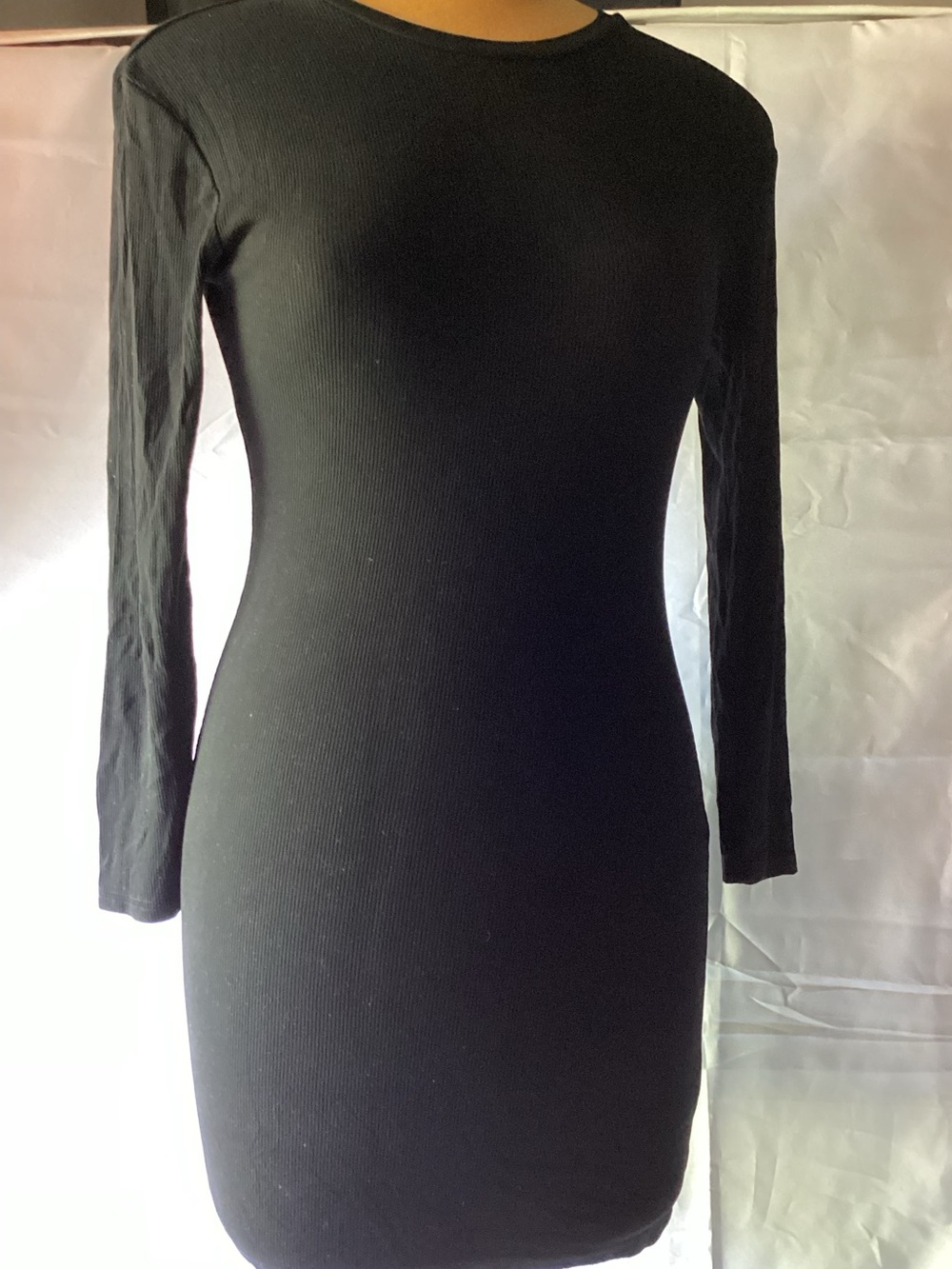73 Ribbed Long Sleeve Bodycon Dress in Black